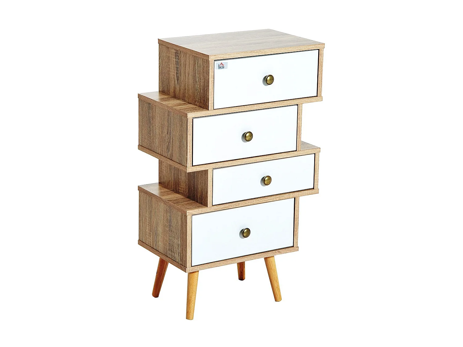 Meuble commode chiffonnier style scandinave 4 tiroirs coulissants 47 x 30 x 81 cm coloris blanc bois de chêne