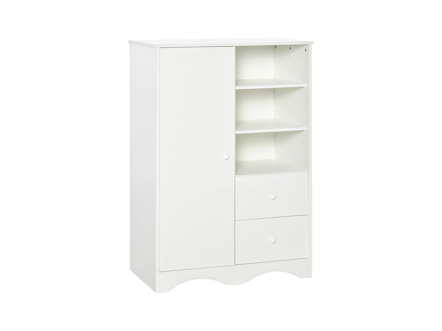 Armoire - meuble multi-rangements - placard porte 5 étagères, 3 niches, 2 tiroirs - panneaux de particules blanc