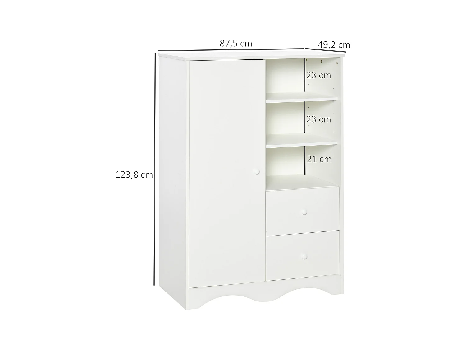 Armoire - meuble multi-rangements - placard porte 5 étagères, 3 niches, 2 tiroirs - panneaux de particules blanc