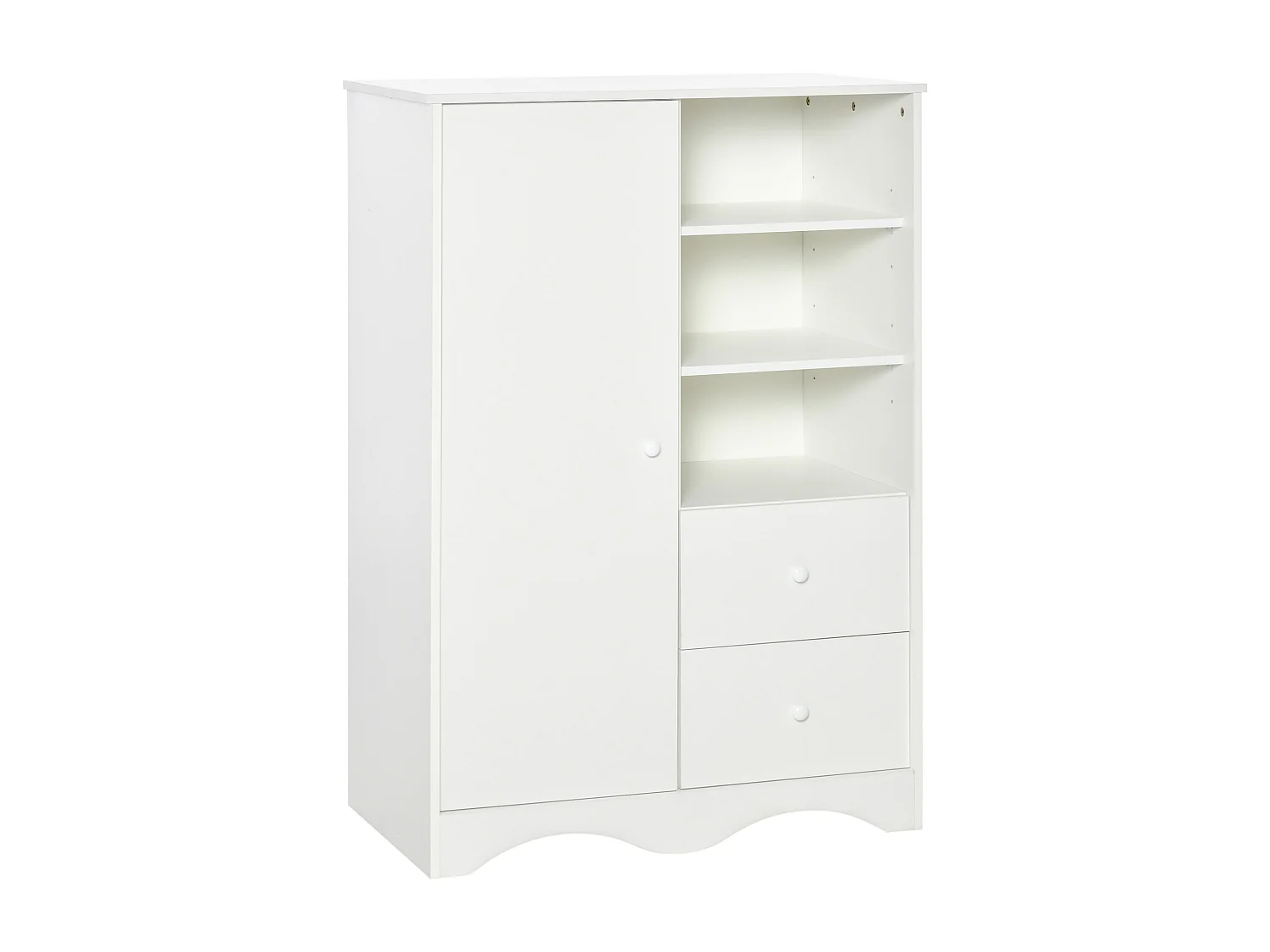 Armoire - meuble multi-rangements - placard porte 5 étagères, 3 niches, 2 tiroirs - panneaux de particules blanc