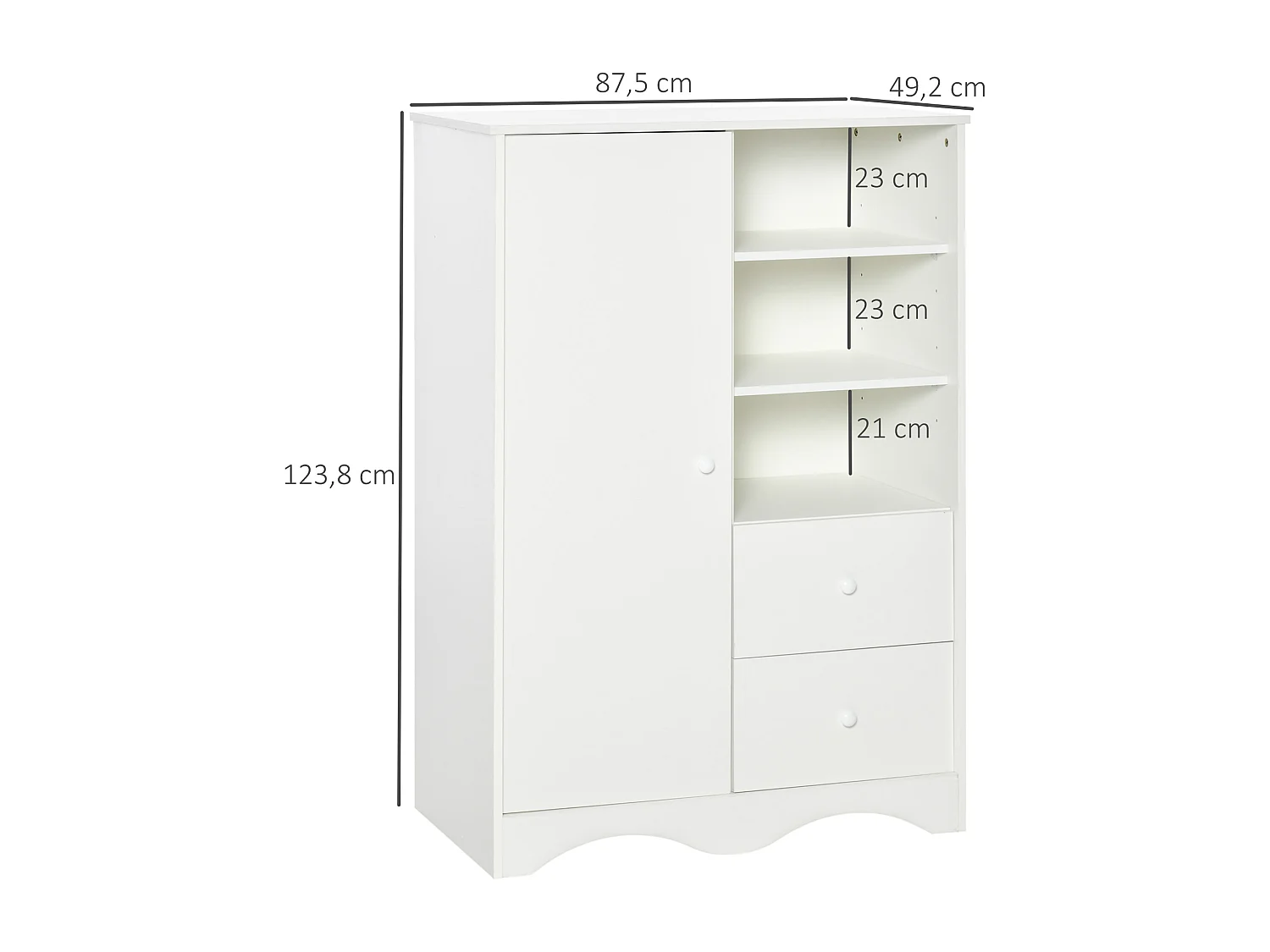 Armoire - meuble multi-rangements - placard porte 5 étagères, 3 niches, 2 tiroirs - panneaux de particules blanc