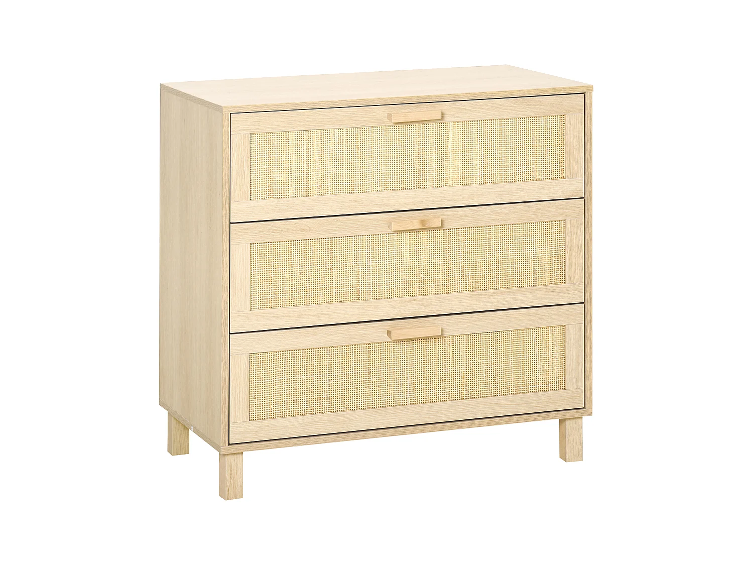 Commode 3 tiroirs cannage en rotin dim. 80L x 40l x 80H cm MDF aspect bois clair