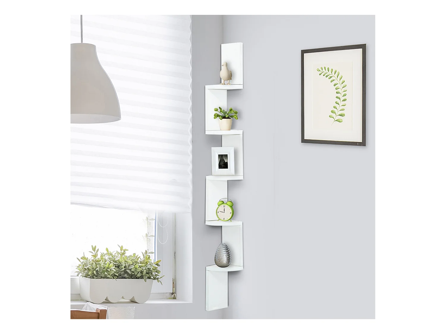 HOMCOM Étagère d'angle design contemporain zig zag 5 niveaux 12L × 12l × 120H cm blanche