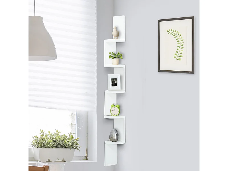 HOMCOM Étagère d'angle design contemporain zig zag 5 niveaux 12L × 12l × 120H cm blanche