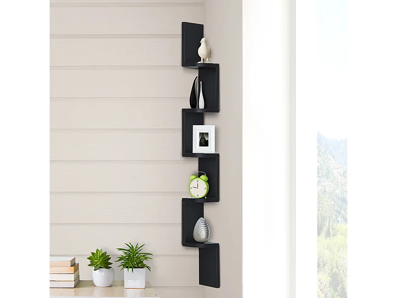 HOMCOM Étagère d'angle design contemporain zig zag 5 niveaux 12L × 12l × 120H cm noire