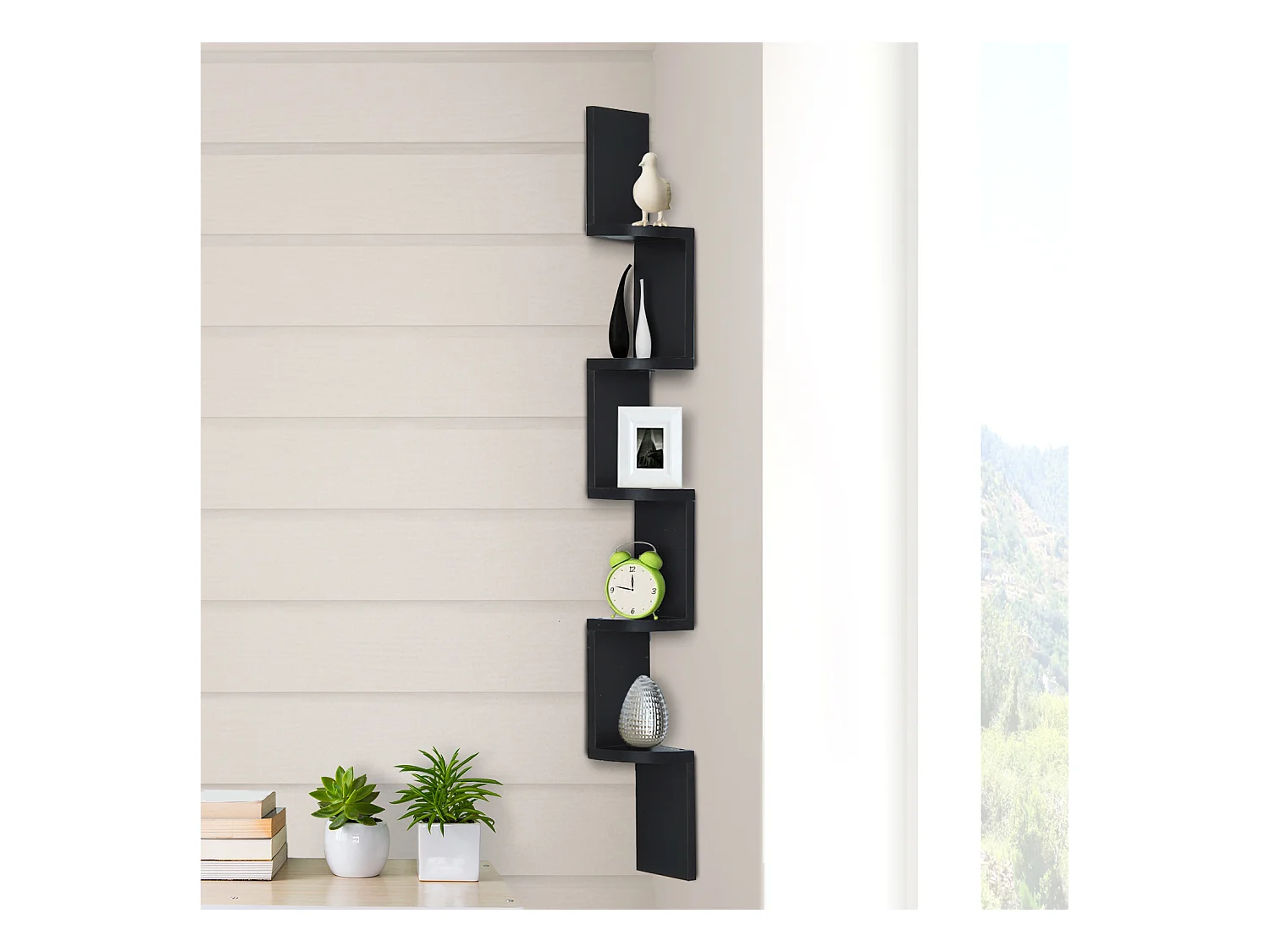 HOMCOM Étagère d'angle design contemporain zig zag 5 niveaux 12L × 12l × 120H cm noire