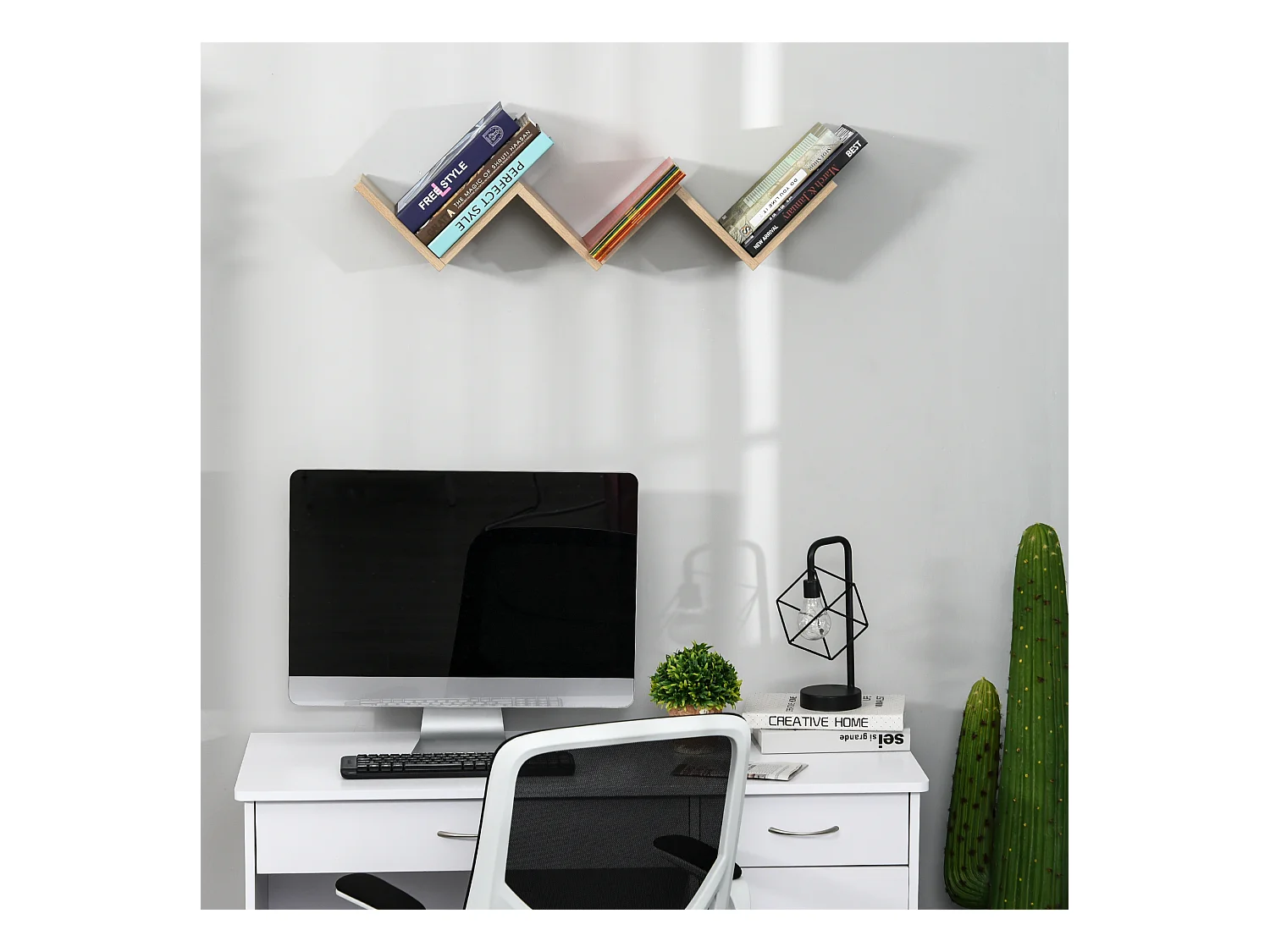 HOMCOM Etagères murale flottante - design contemporain en V - kit fixation inclus - panneaux particules chêne clair