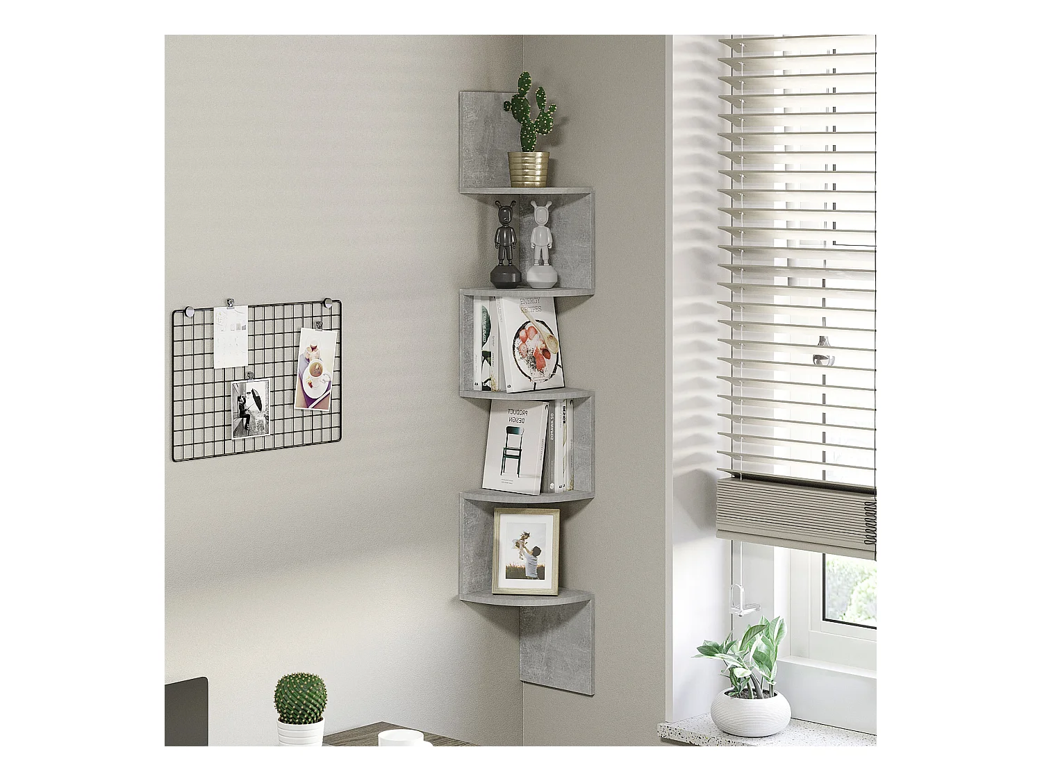 Étagère d'angle étagère de rangement design contemporain zig zag 20L x 20l x 126H cm 5 niveaux panneaux de particules gris
