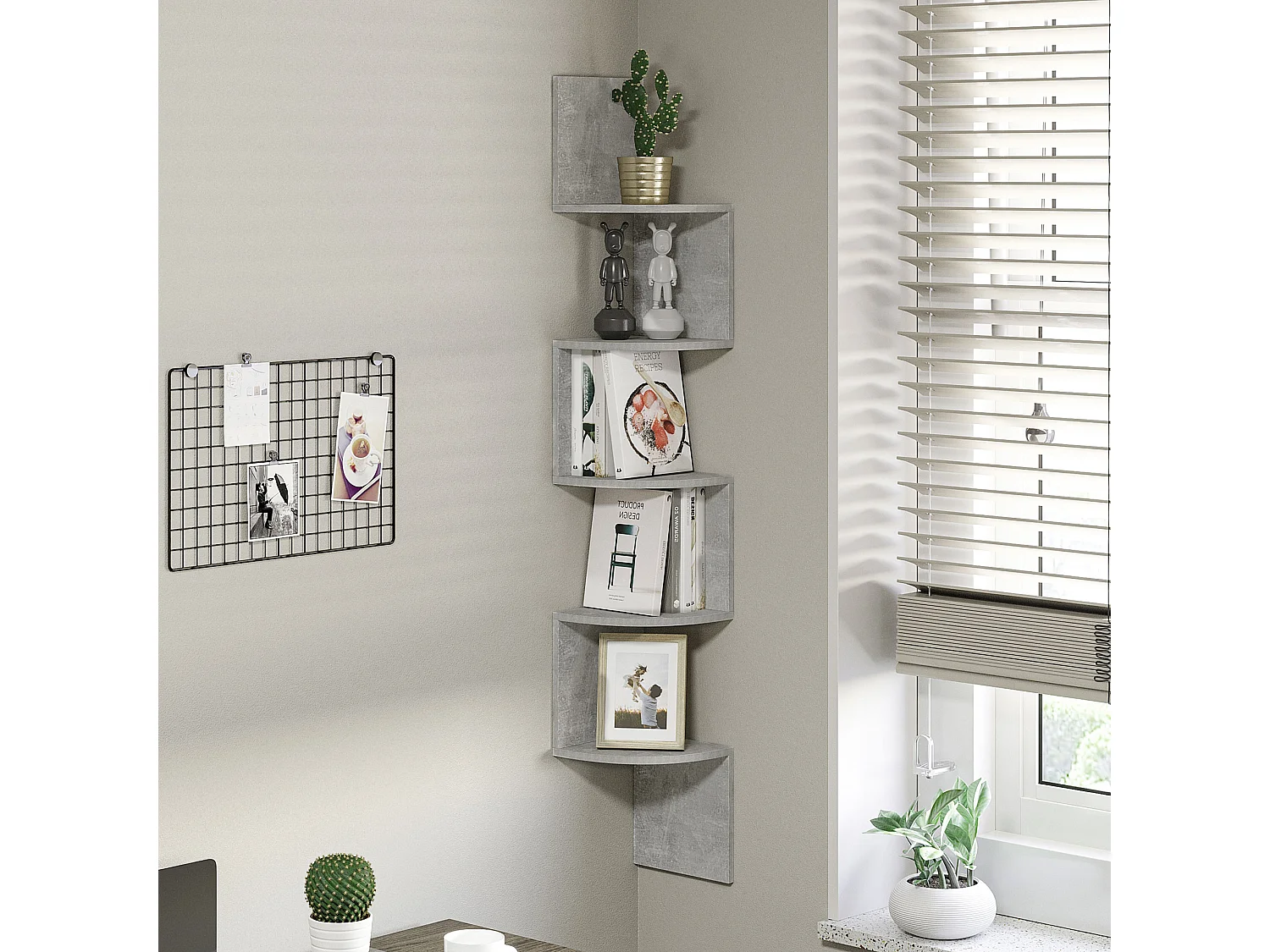 Étagère d'angle étagère de rangement design contemporain zig zag 20L x 20l x 126H cm 5 niveaux panneaux de particules gris