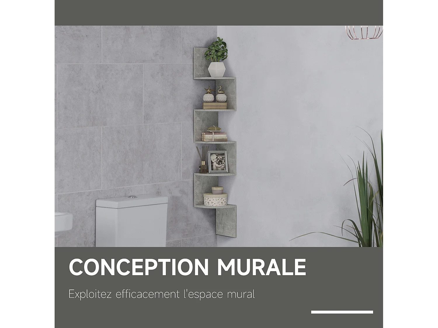 Étagère d'angle étagère de rangement design contemporain zig zag 20L x 20l x 126H cm 5 niveaux panneaux de particules gris