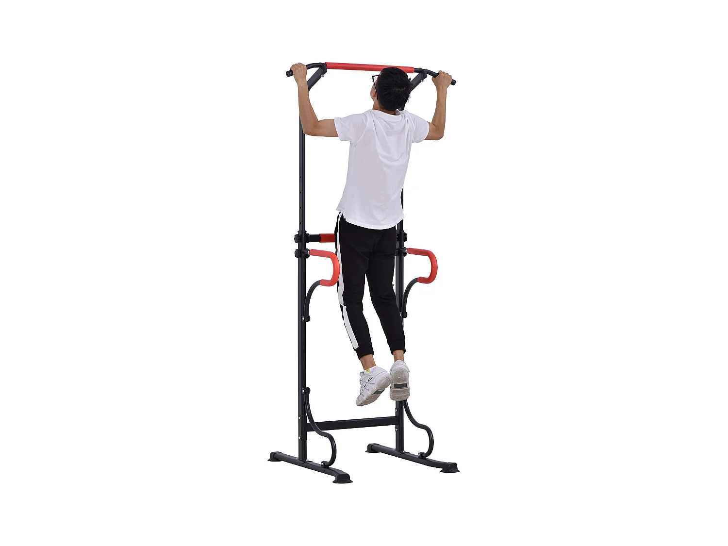 Station de musculation multifonctions barre de traction chaise romaine hauteur réglable acier noir rouge