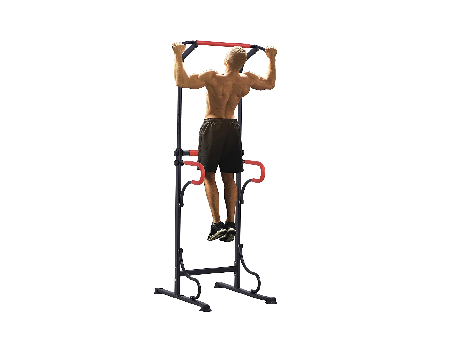Station de musculation multifonctions barre de traction chaise romaine hauteur réglable acier noir rouge