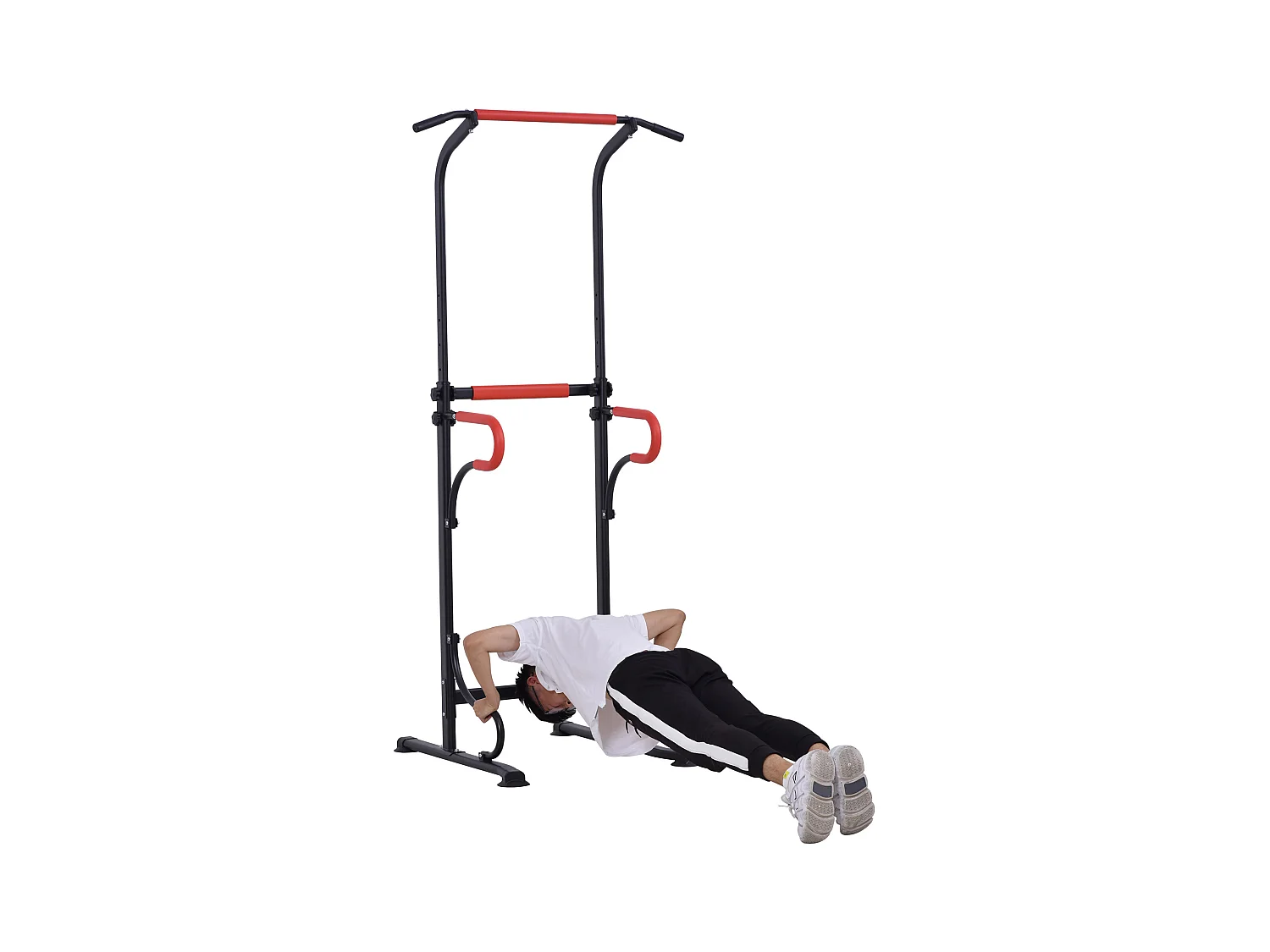 Station de musculation multifonctions barre de traction chaise romaine hauteur réglable acier noir rouge