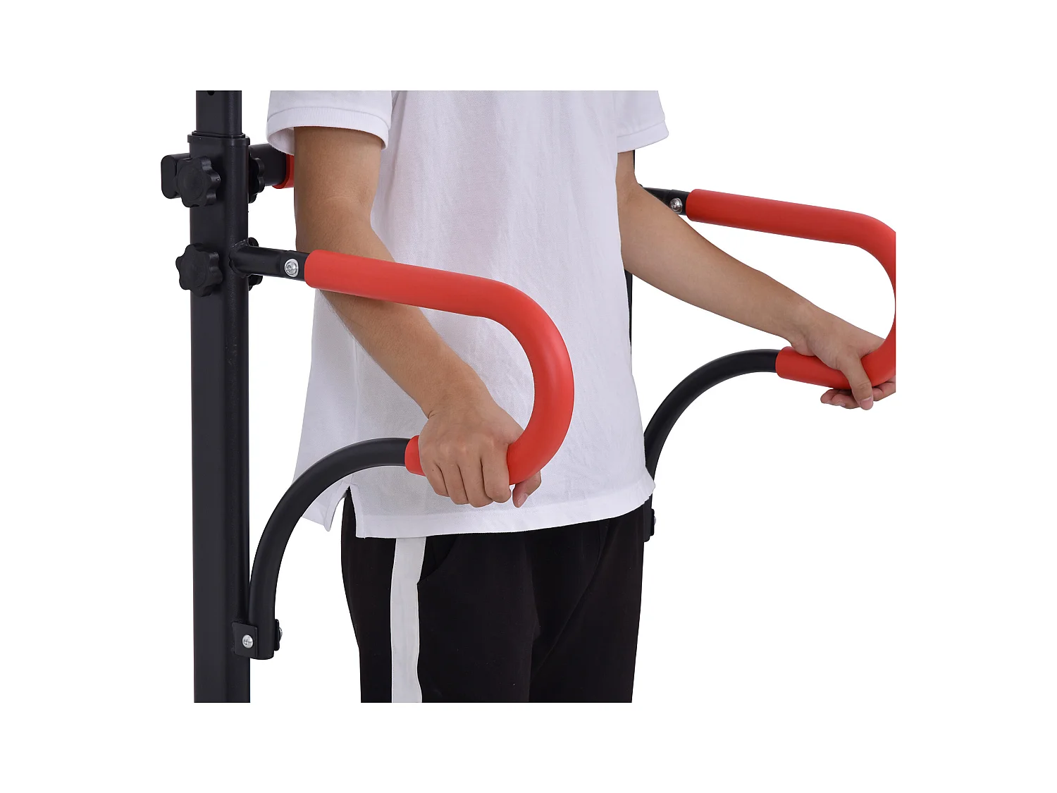 Station de musculation multifonctions barre de traction chaise romaine hauteur réglable acier noir rouge