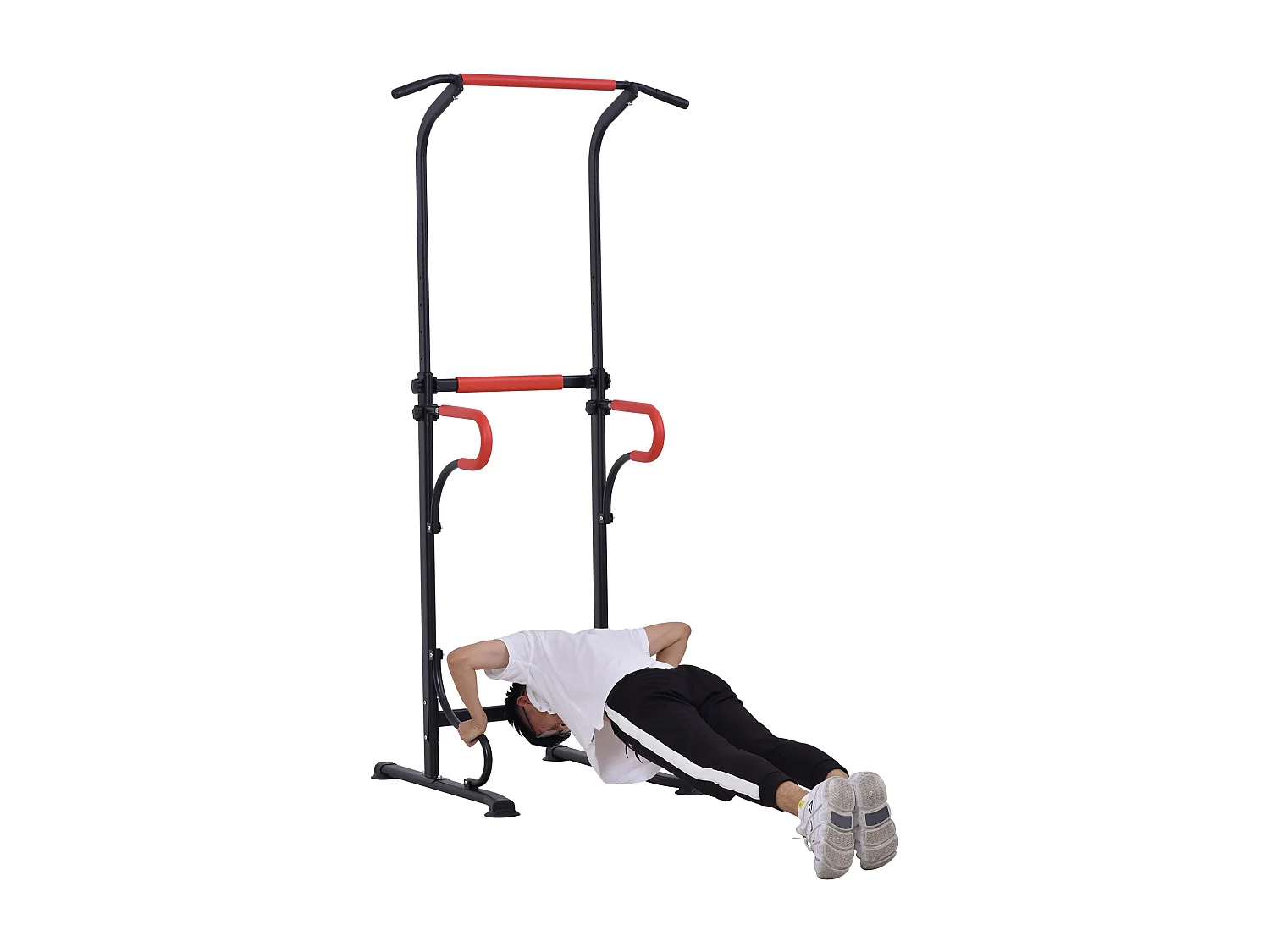 Station de musculation multifonctions barre de traction chaise romaine hauteur réglable acier noir rouge