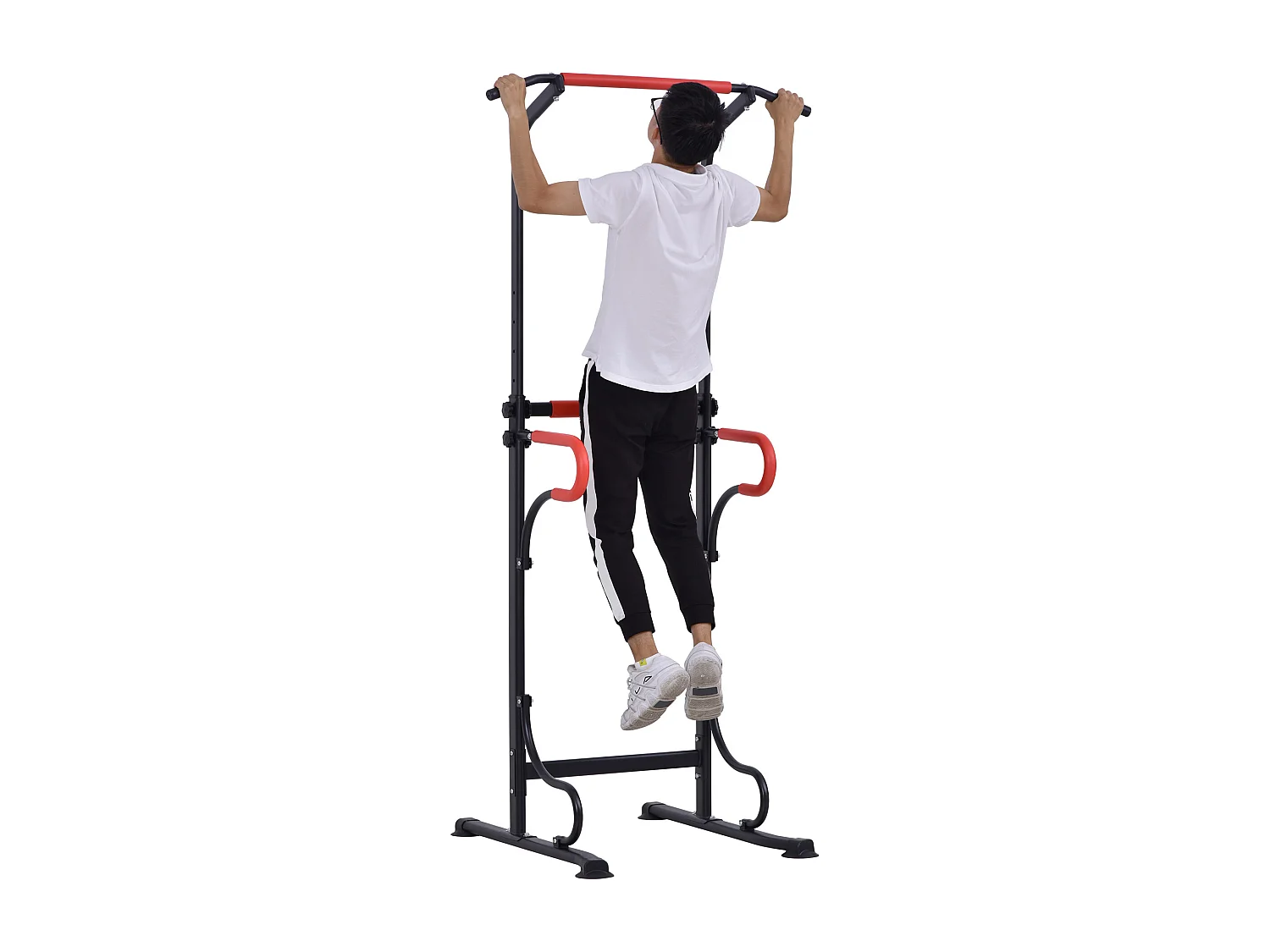 Station de musculation multifonctions barre de traction chaise romaine hauteur réglable acier noir rouge