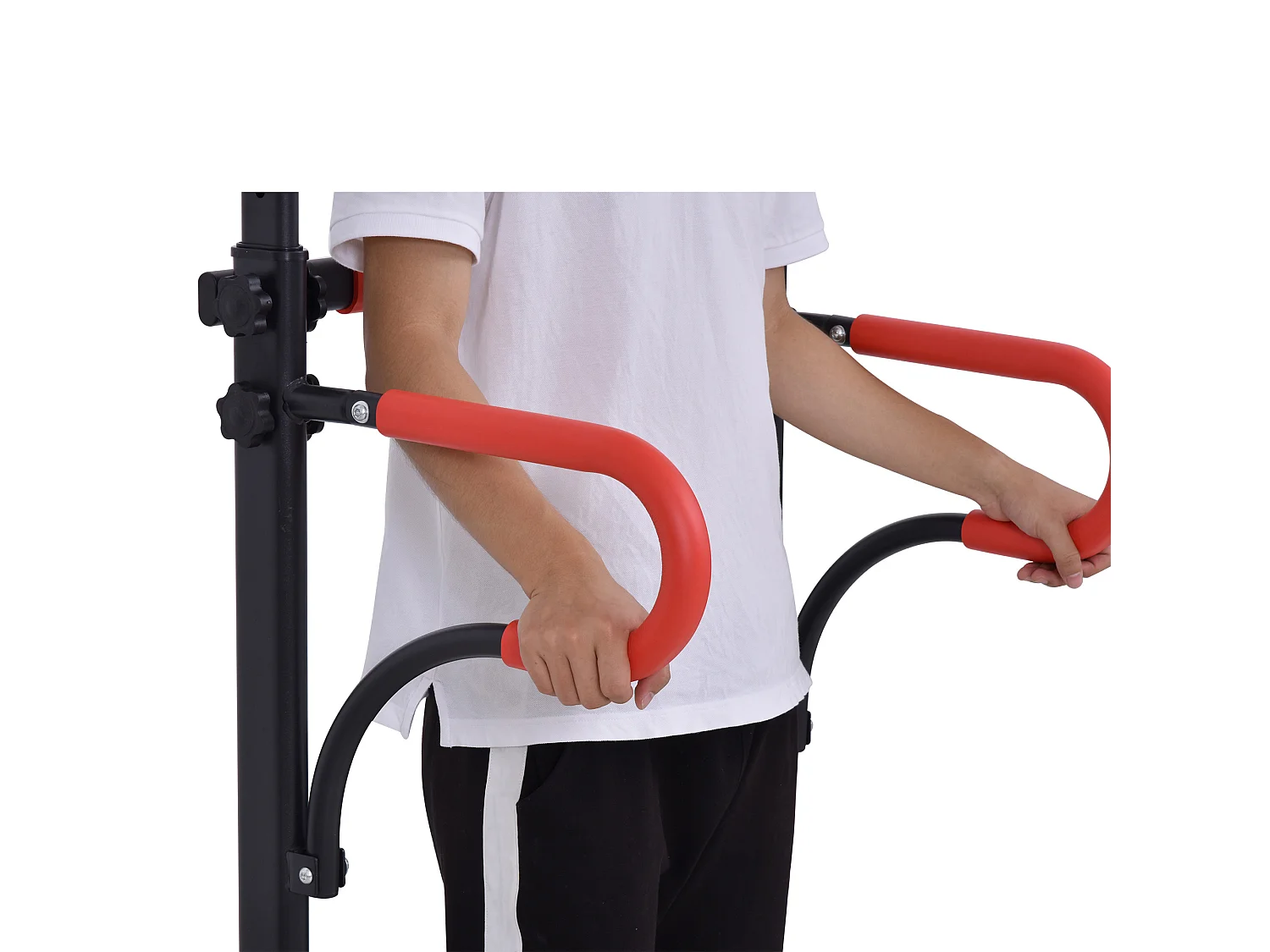 Station de musculation multifonctions barre de traction chaise romaine hauteur réglable acier noir rouge
