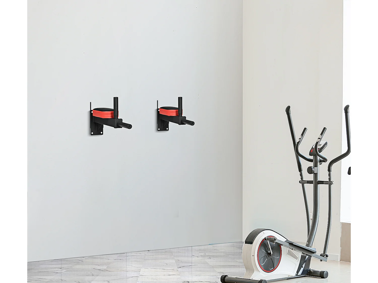 Barre de traction murale - barre de Fitness fixation murale - 2 prises possibles - charge max. 100 Kg acier PU noir rouge