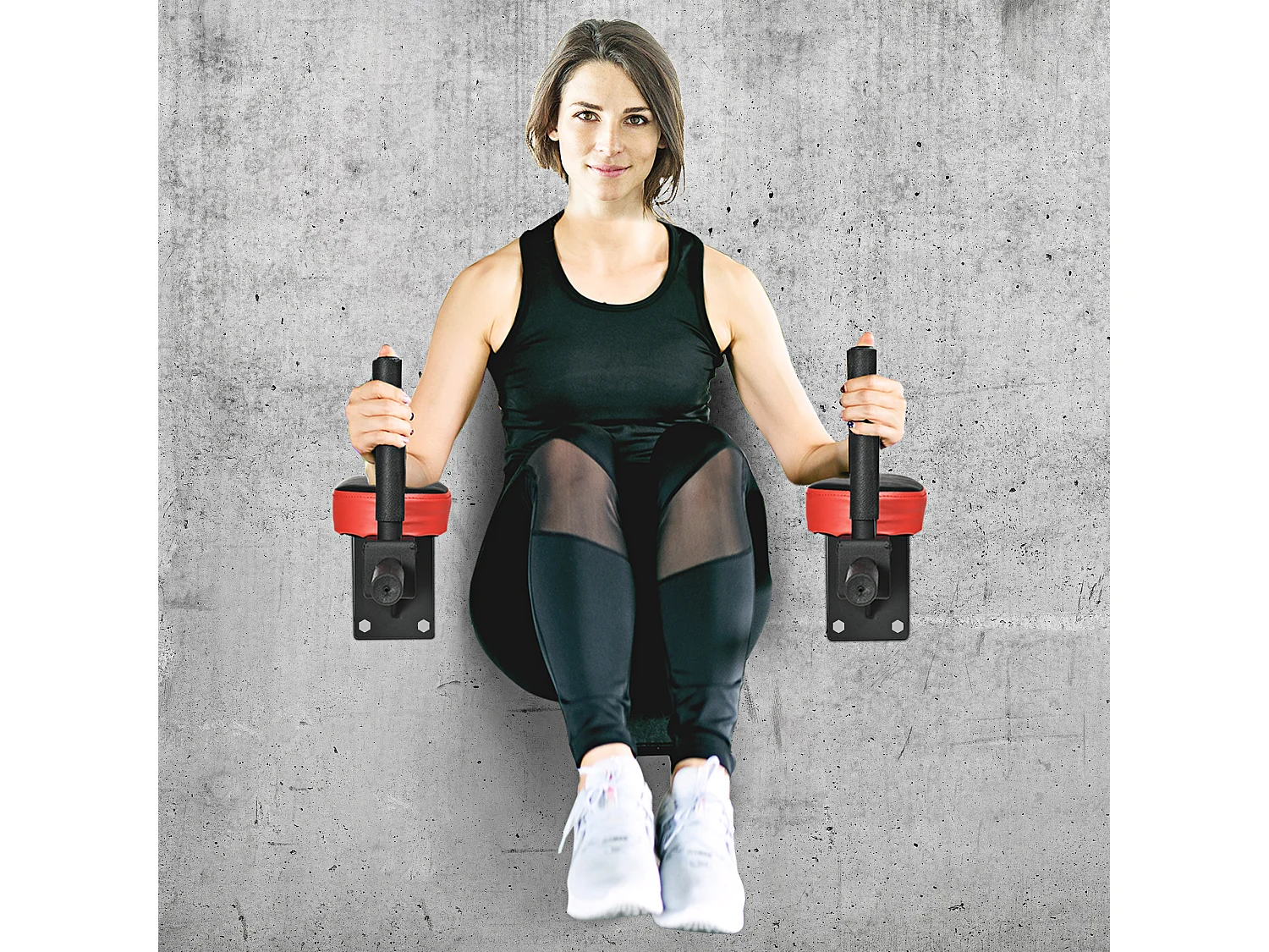 Barre de traction murale - barre de Fitness fixation murale - 2 prises possibles - charge max. 100 Kg acier PU noir rouge