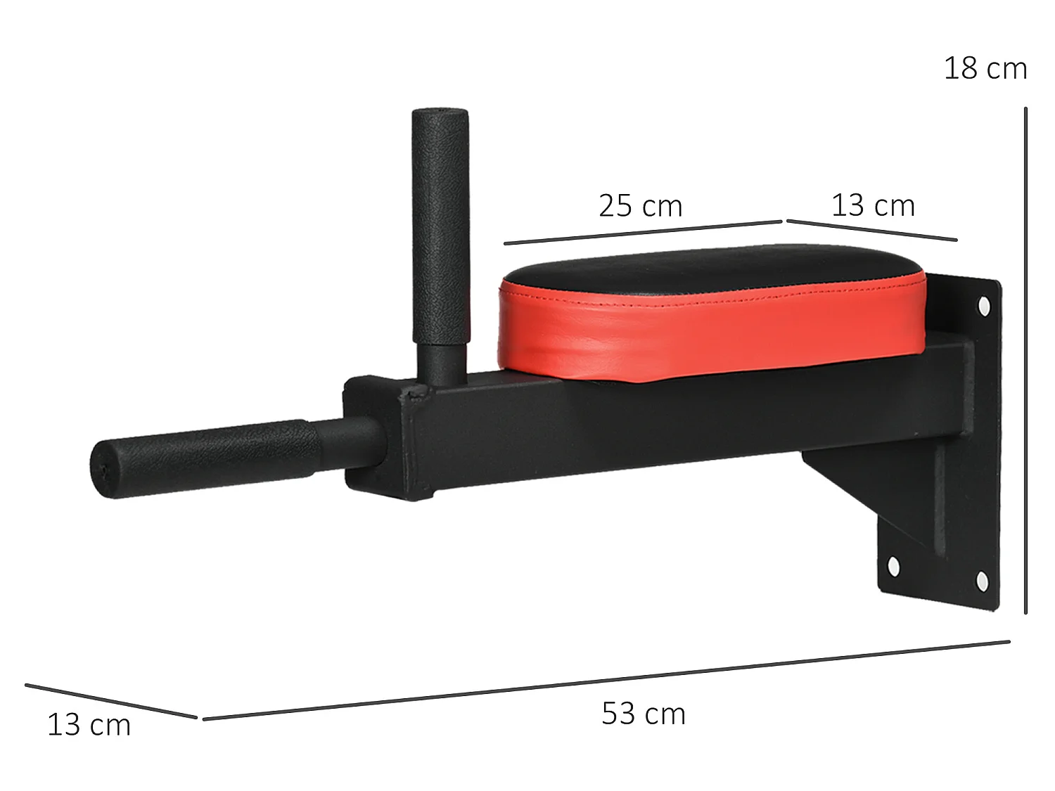 Barre de traction murale - barre de Fitness fixation murale - 2 prises possibles - charge max. 100 Kg acier PU noir rouge