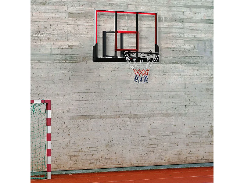Panier de basket-ball mural avec ressort - panneau de basket à accrocher - visserie incluse - acier PC rouge noir