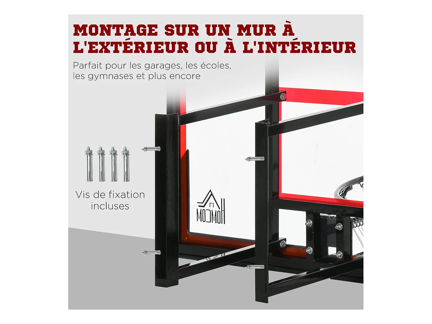 Panier de basket-ball mural avec ressort - panneau de basket à accrocher - visserie incluse - acier PC rouge noir