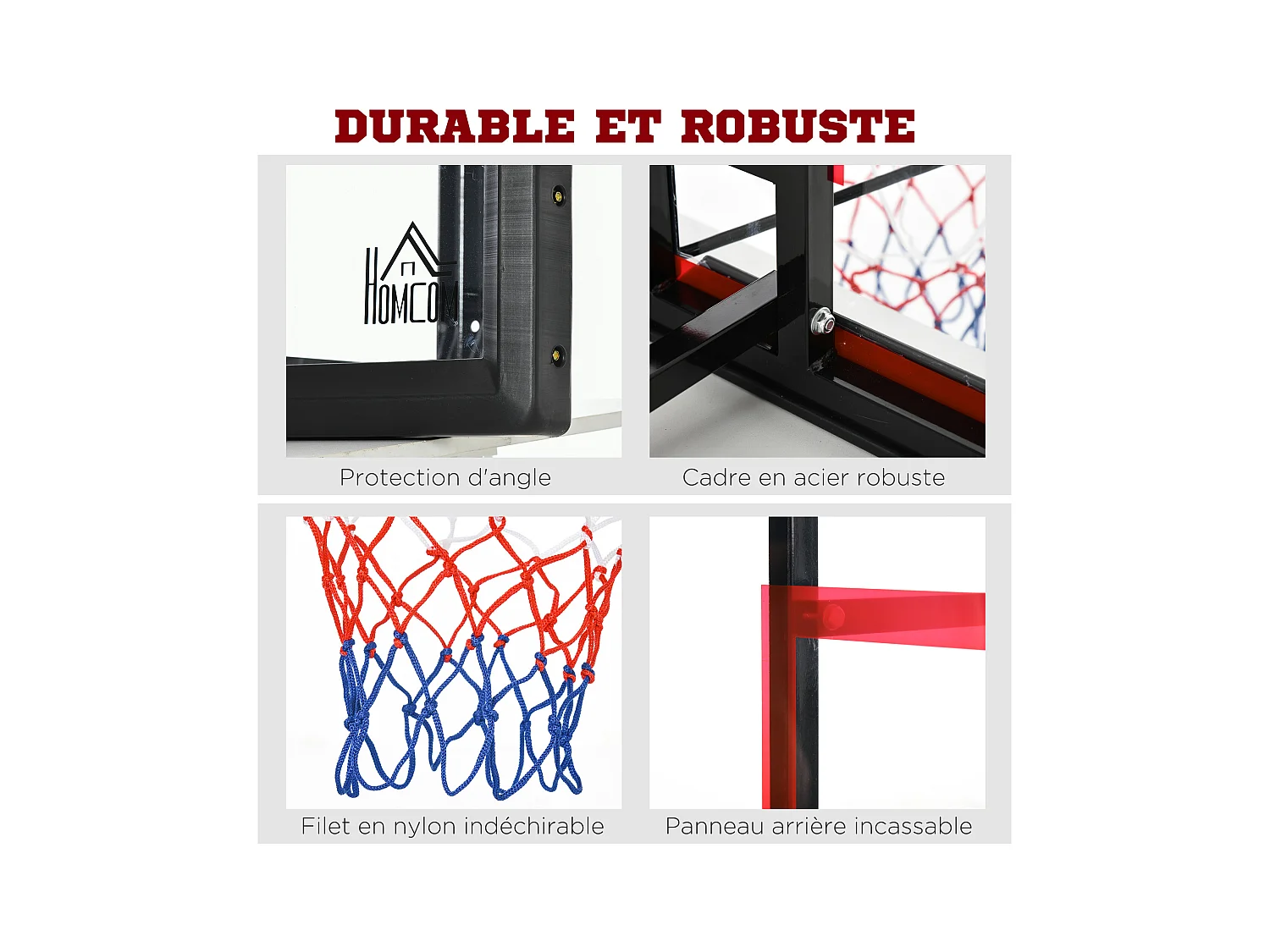 Panier de basket-ball mural avec ressort - panneau de basket à accrocher - visserie incluse - acier PC rouge noir