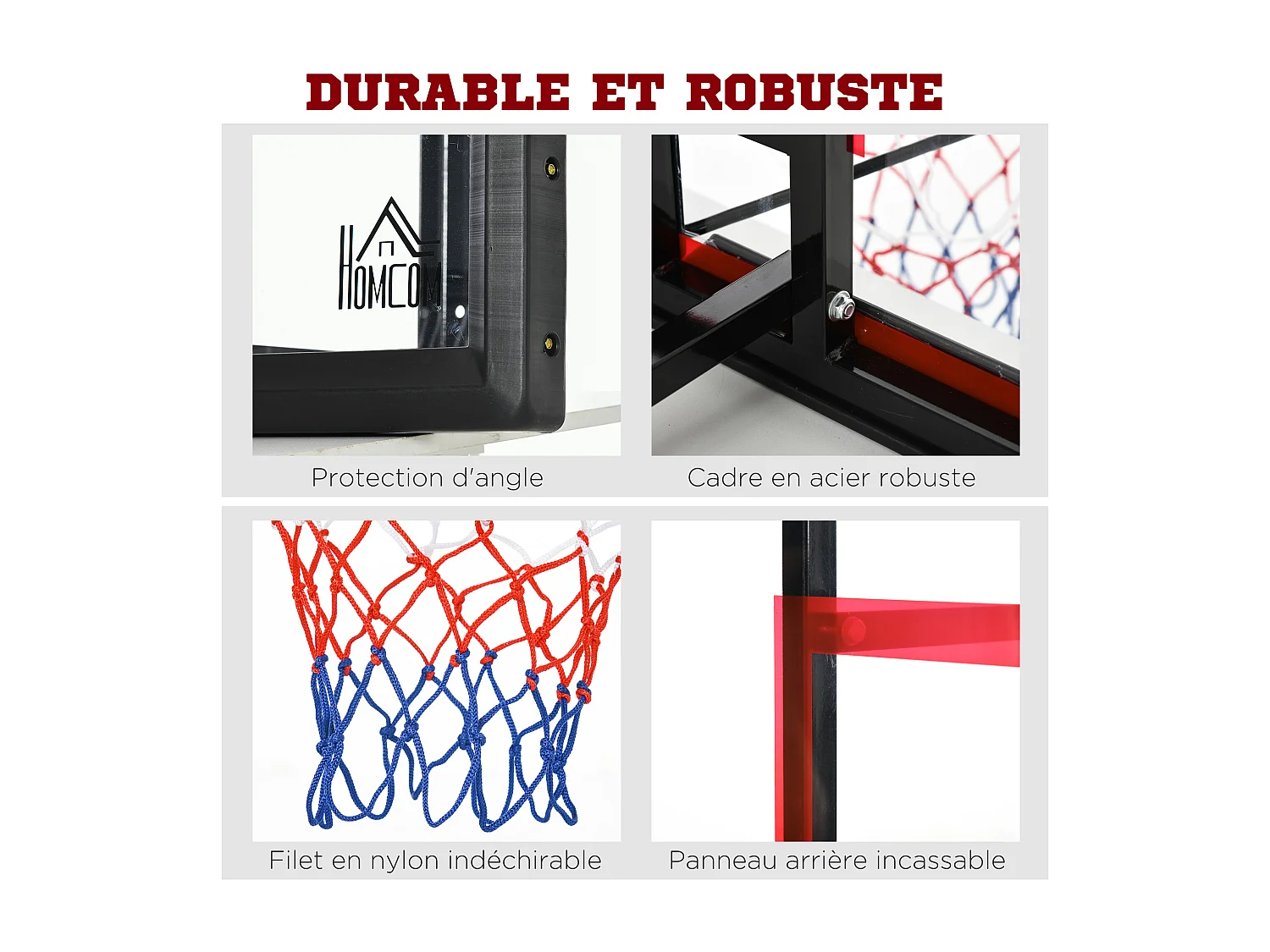 Panier de basket-ball mural avec ressort - panneau de basket à accrocher - visserie incluse - acier PC rouge noir