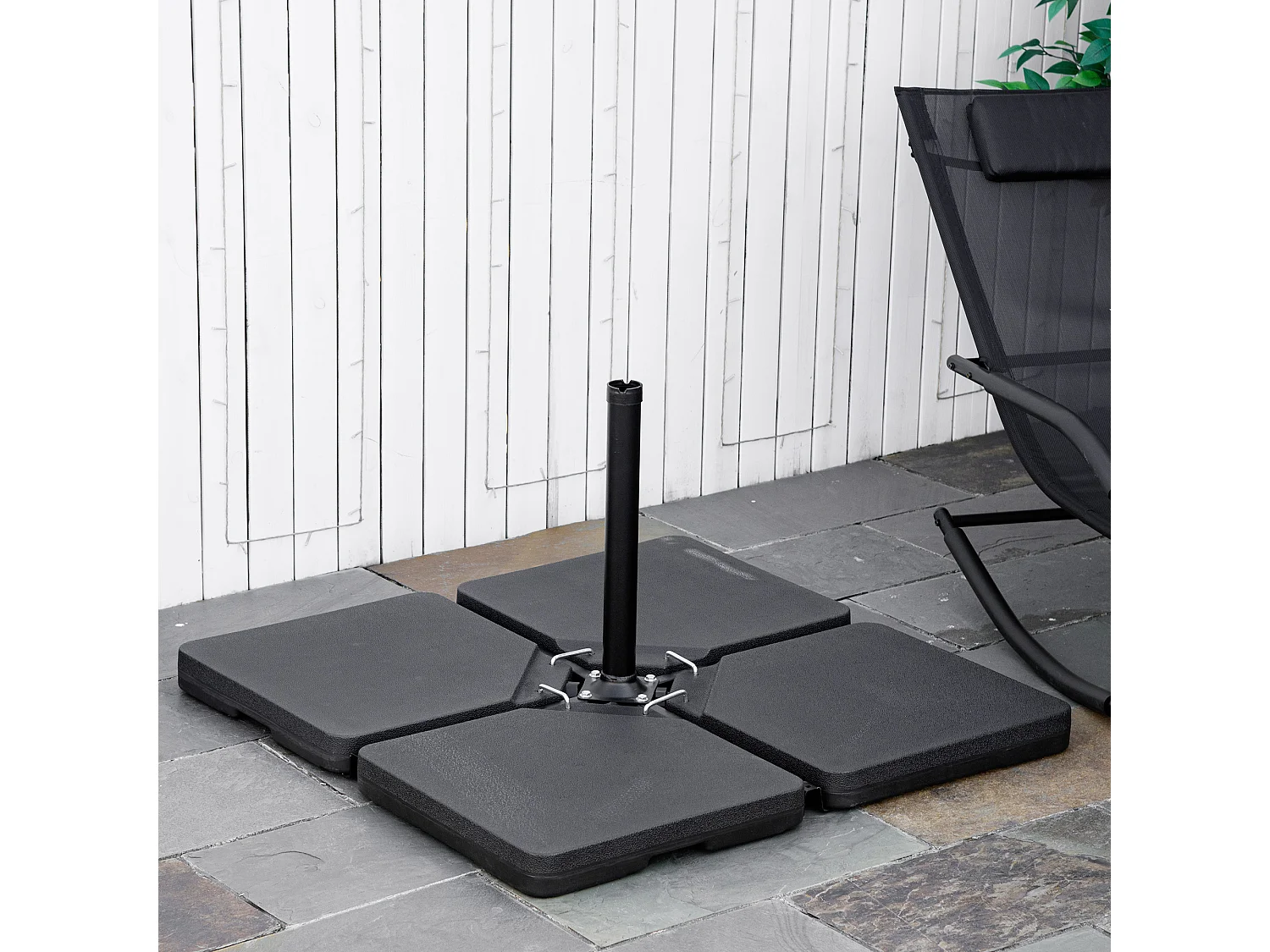 Pied de parasol lot de 4 dalles pour parasol à lester dim. tot. 100L x 100l x 6,8H cm HDPE surface granuleuse noir