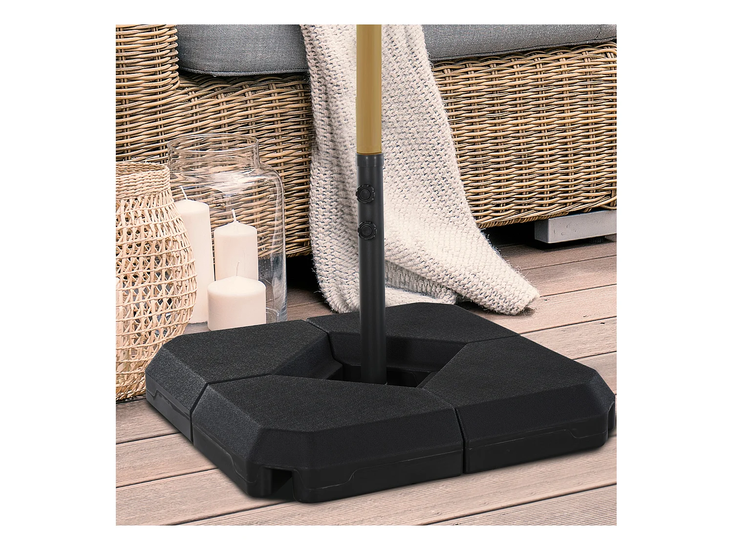 Base de Parasol Pied de Parasol 4 Plaques Durable Acier HDPE 80 x 80 x 50 cm Noir