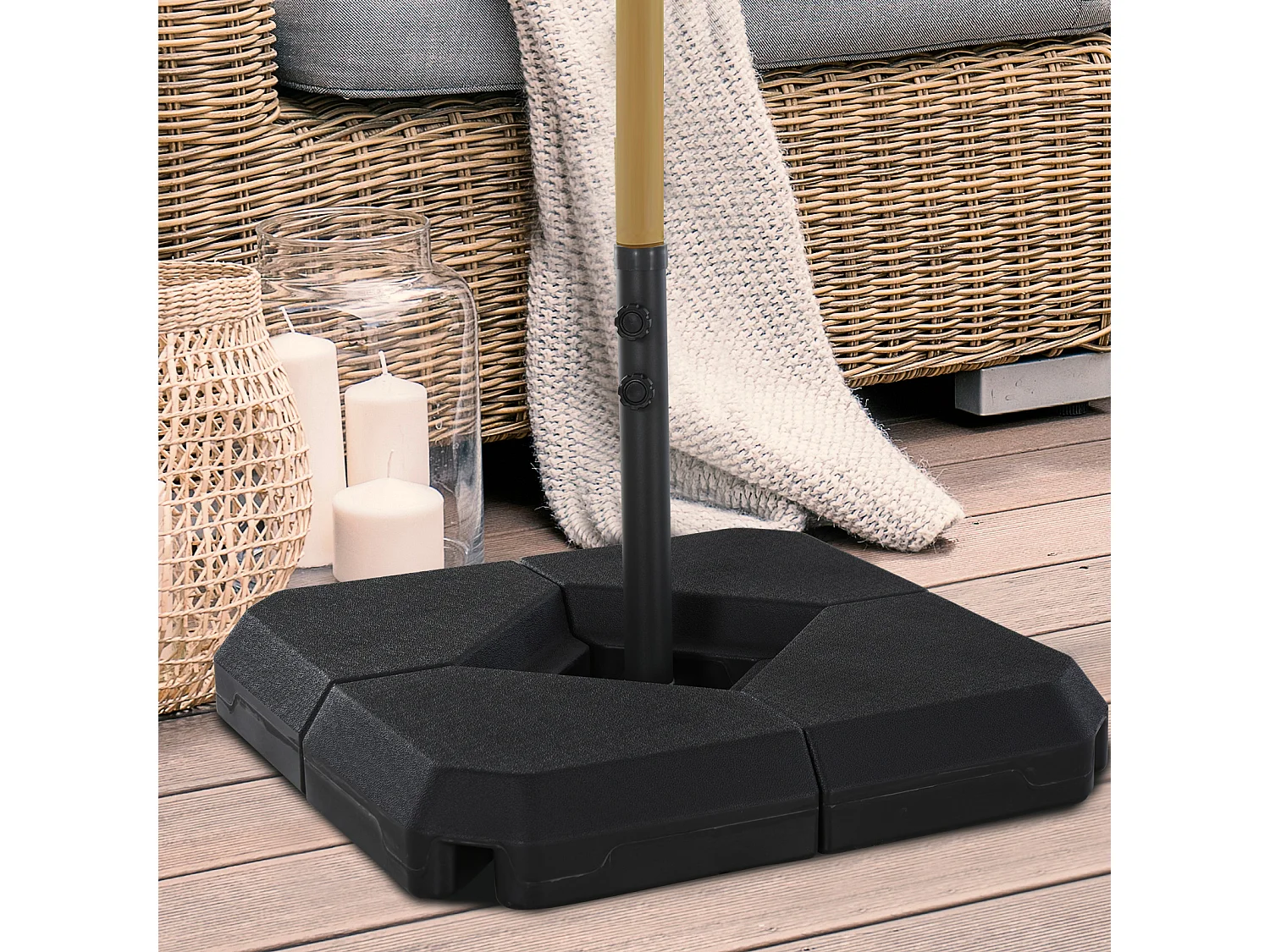 Base de Parasol Pied de Parasol 4 Plaques Durable Acier HDPE 80 x 80 x 50 cm Noir