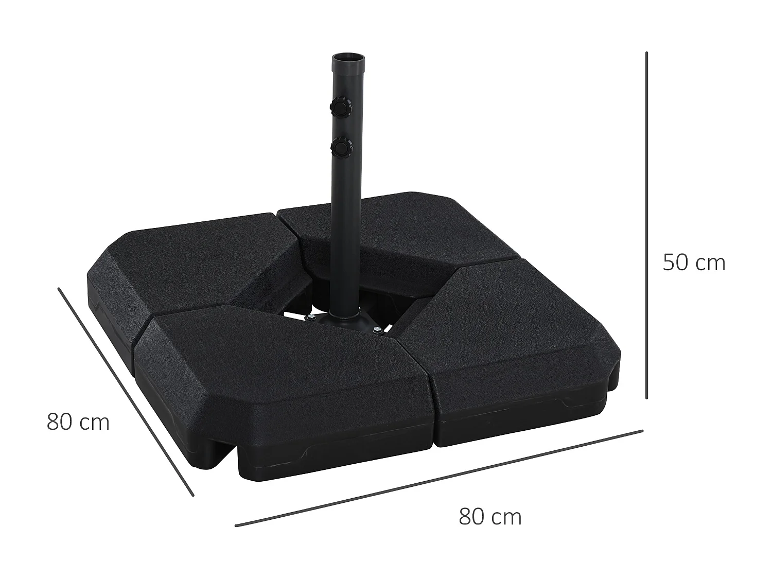 Base de Parasol Pied de Parasol 4 Plaques Durable Acier HDPE 80 x 80 x 50 cm Noir