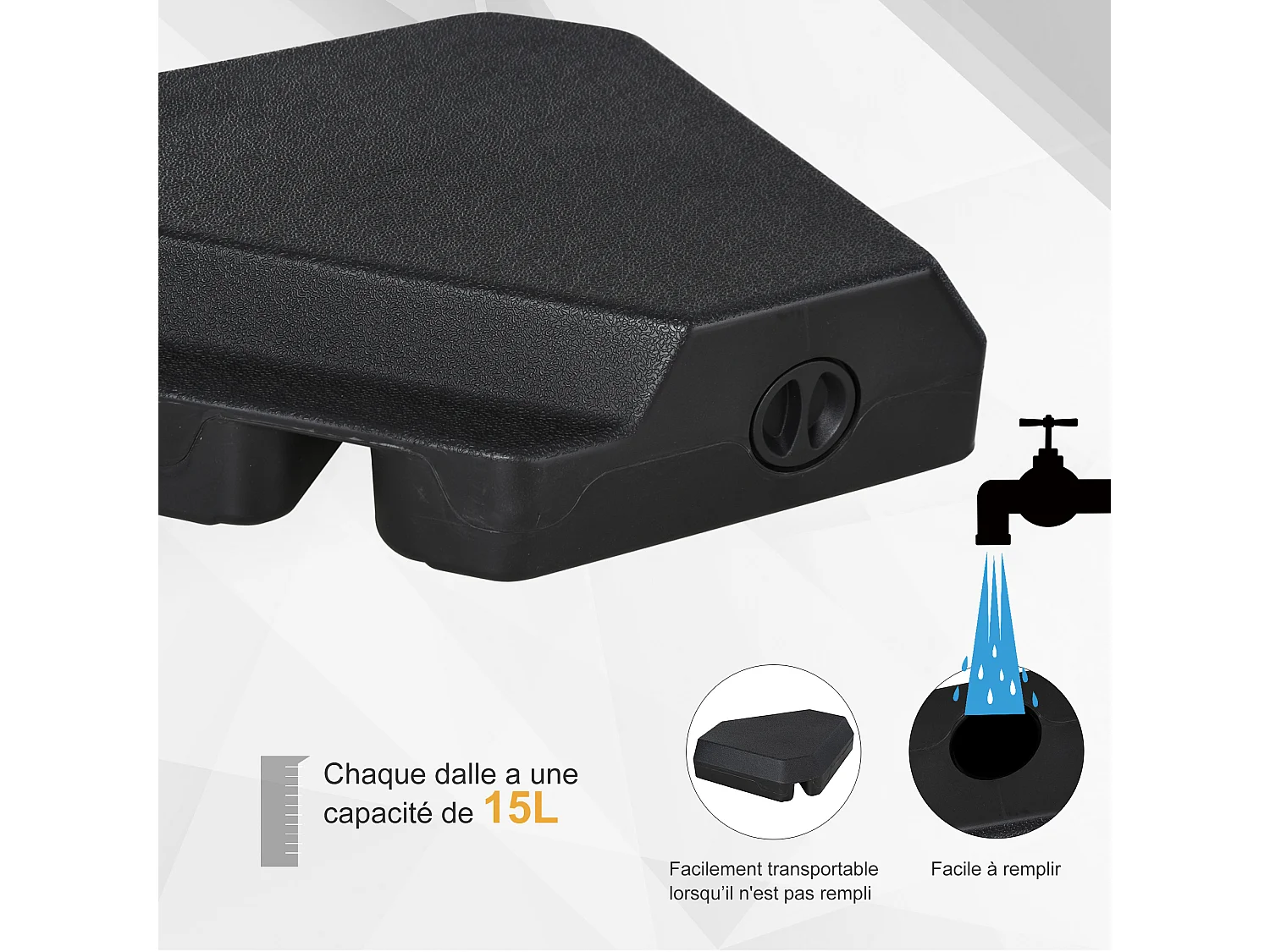 Base de Parasol Pied de Parasol 4 Plaques Durable Acier HDPE 80 x 80 x 50 cm Noir