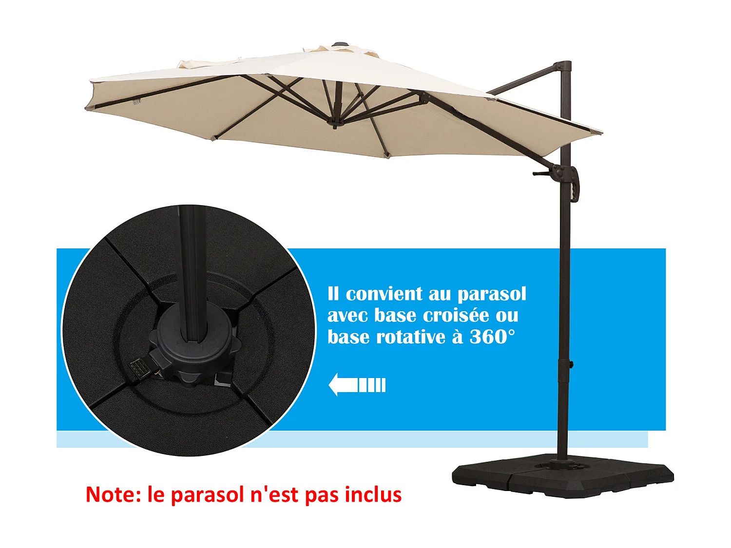Pied de parasol lot de 4 dalles pour parasol à lester dim. tot. 100L x 100l x 9,5H cm HDPE noir