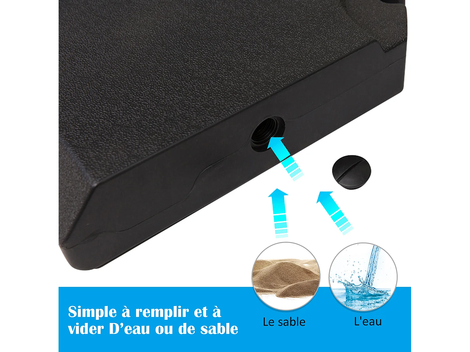 Pied de parasol lot de 4 dalles pour parasol à lester dim. tot. 100L x 100l x 9,5H cm HDPE noir