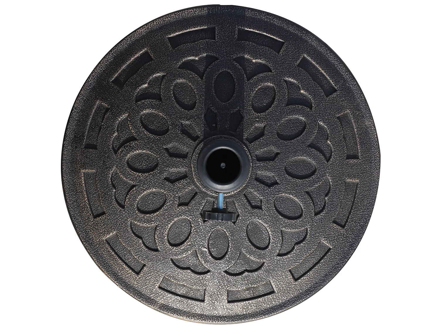 Pied de parasol base de lestage parasol rond résine imitation fonte motif rosace Ø 49 cm poids net 12 Kg bronze