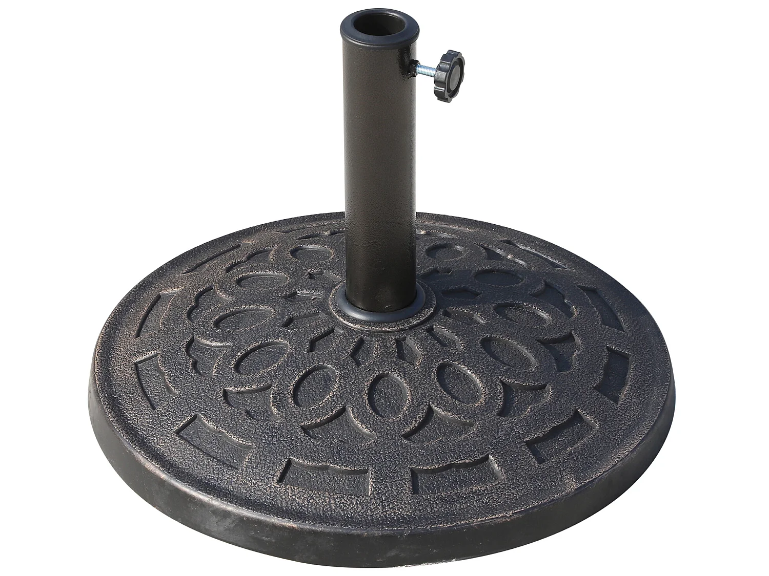 Pied de parasol base de lestage parasol rond résine imitation fonte motif rosace Ø 49 cm poids net 12 Kg bronze