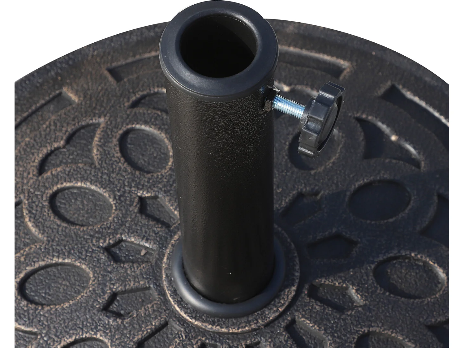 Pied de parasol base de lestage parasol rond résine imitation fonte motif rosace Ø 49 cm poids net 12 Kg bronze