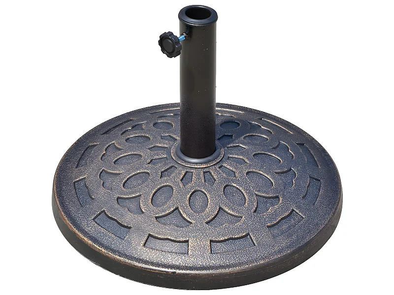 Pied de parasol base de lestage parasol rond résine imitation fonte motif rosace Ø 49 cm poids net 12 Kg bronze