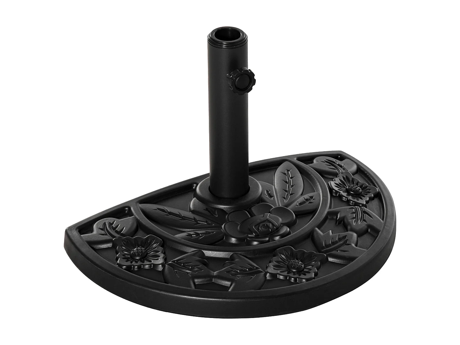 Pied de parasol base de lestage parasol demi-cercle dim. 50L x 32l x 32H cm HDPE motif fleurs feuilles noir