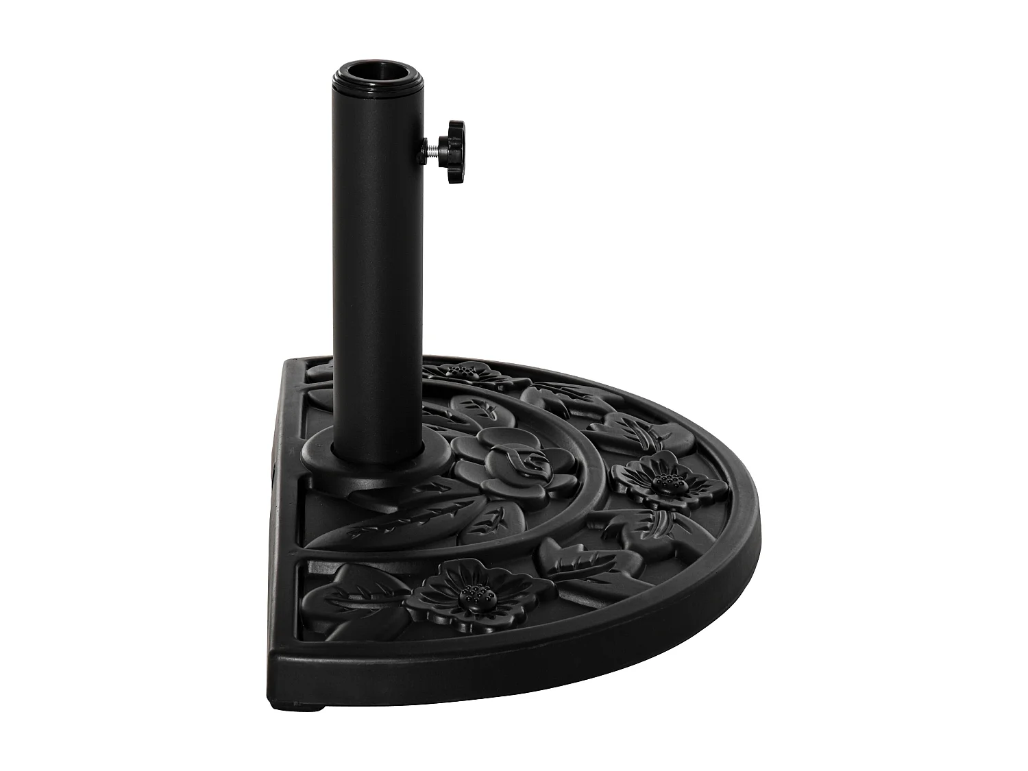 Pied de parasol base de lestage parasol demi-cercle dim. 50L x 32l x 32H cm HDPE motif fleurs feuilles noir