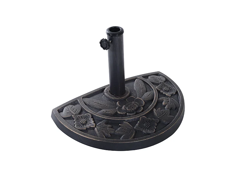 Pied de parasol base de lestage parasol demi-cercle résine imitation fonte motif fleur 50L x 31l x 32H cm bronze