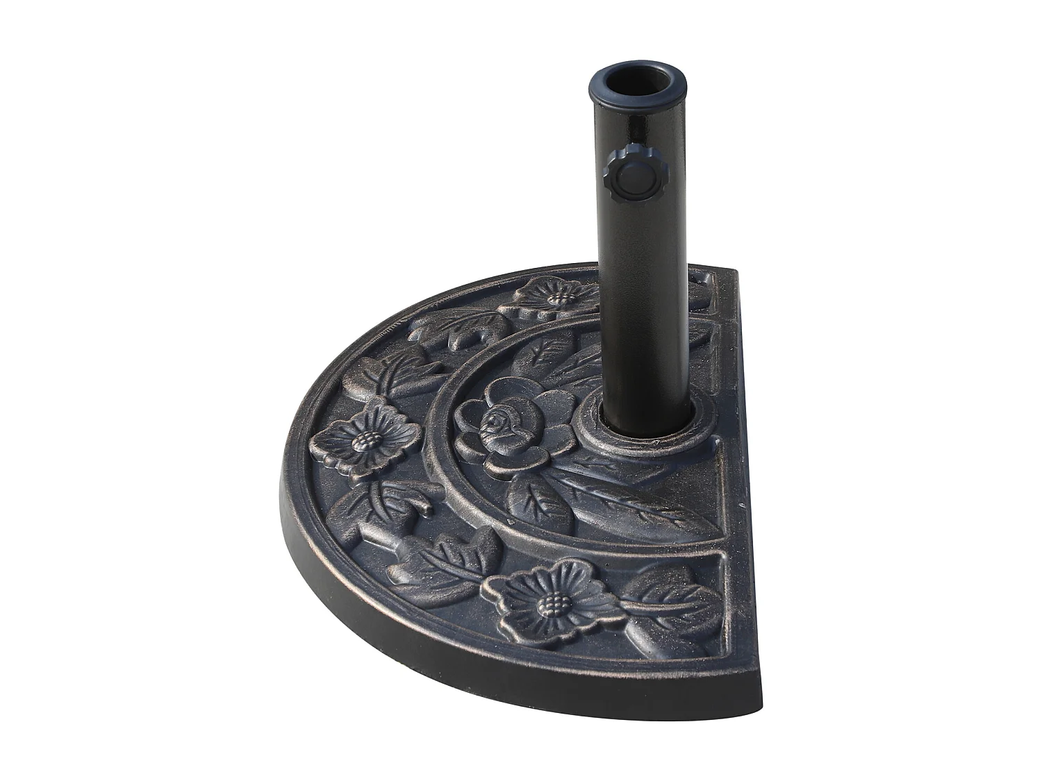 Pied de parasol base de lestage parasol demi-cercle résine imitation fonte motif fleur 50L x 31l x 32H cm bronze