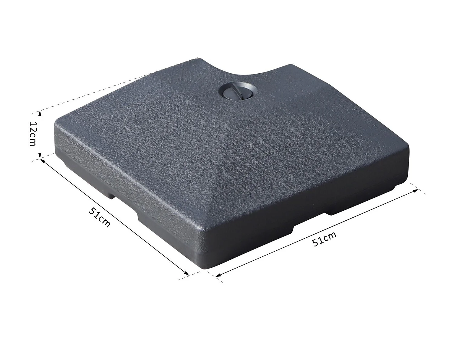 Lot de 4 poids de lestage carré pour parasols déportés dim. par dalle 51L x 51l x 12H cm polyéthylène haute densité noir