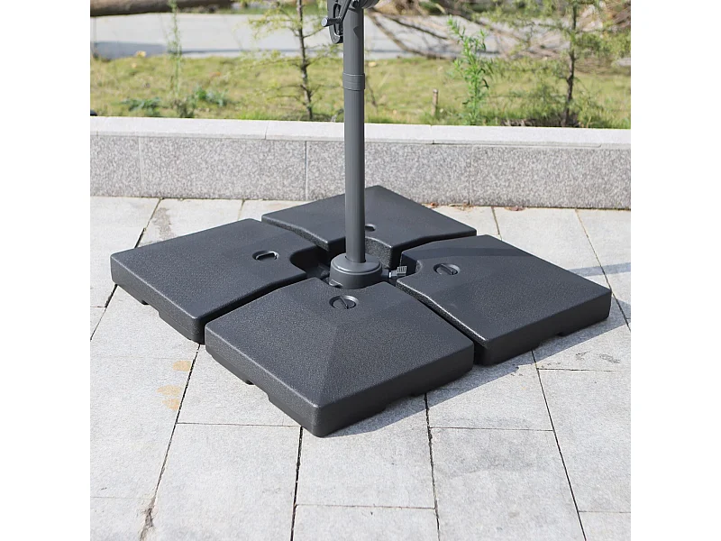 Lot de 4 poids de lestage carré pour parasols déportés dim. par dalle 51L x 51l x 12H cm polyéthylène haute densité noir