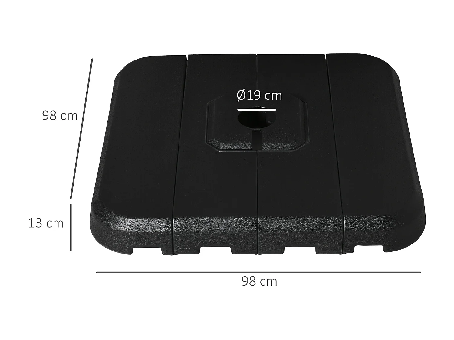 Lot de 4 poids de lestage avec poignées - compatibilité parasols déportés piètement croix - HDPE texturé noir