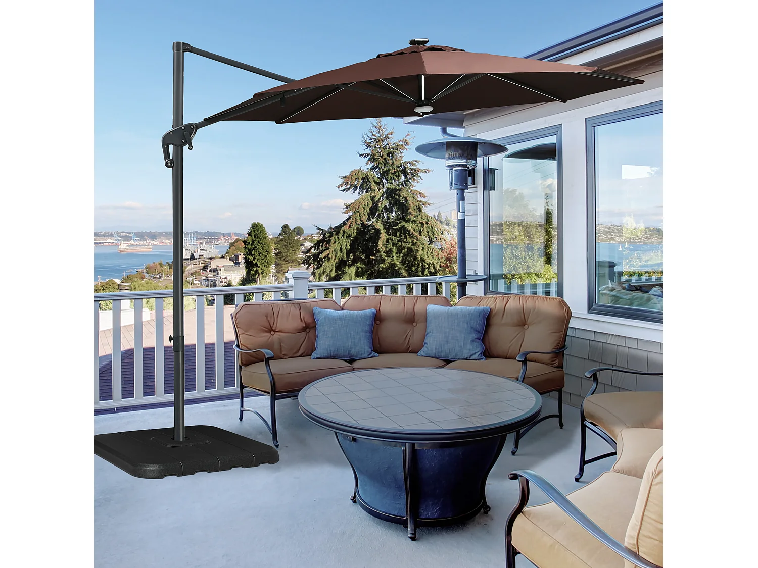 Lot de 4 poids de lestage avec poignées - compatibilité parasols déportés piètement croix - HDPE texturé noir