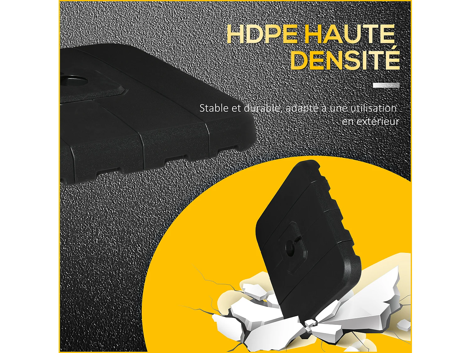 Lot de 4 poids de lestage avec poignées - compatibilité parasols déportés piètement croix - HDPE texturé noir