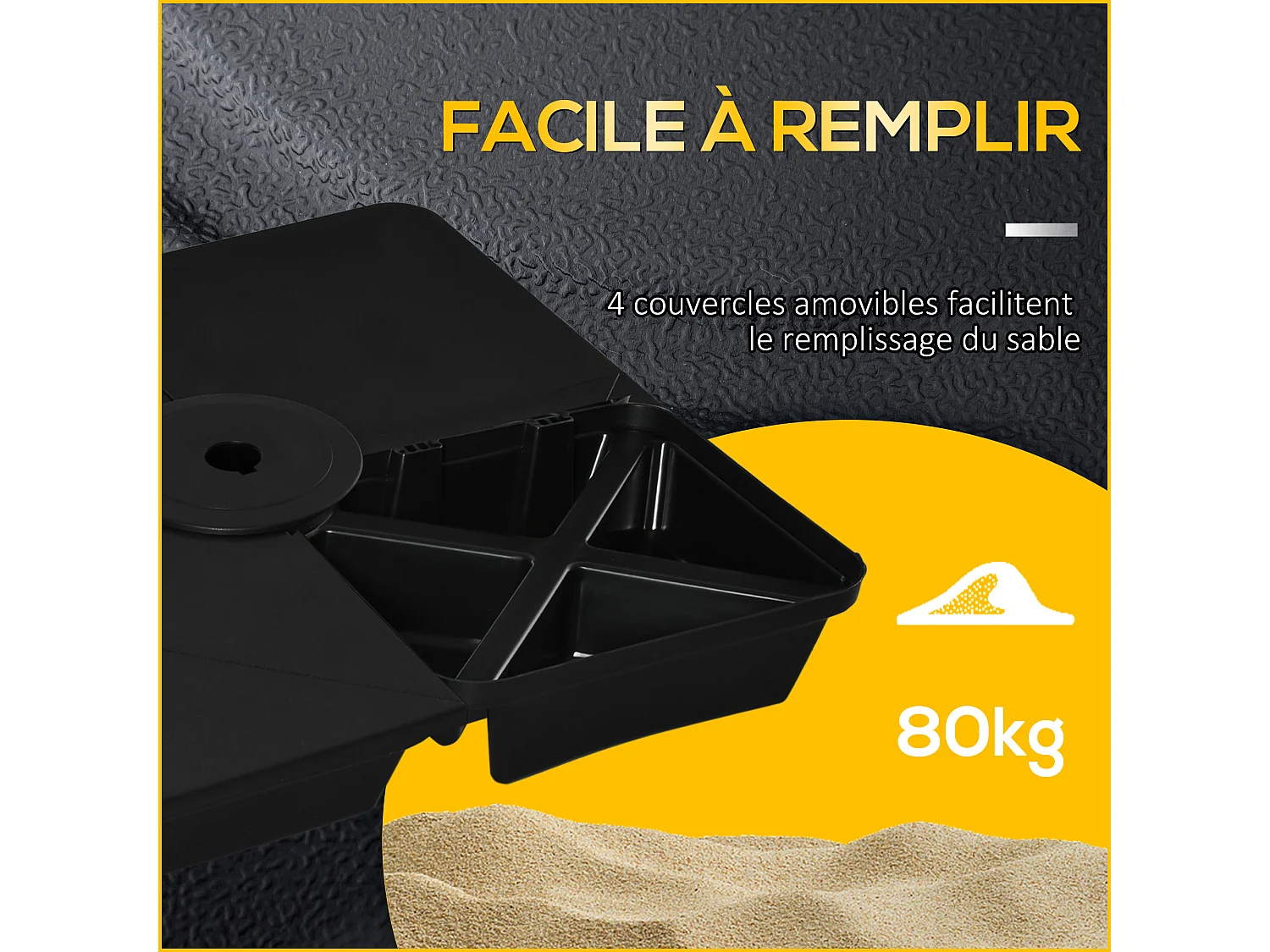 Lot de 4 poids de lestage pour parasols déportés piètement croix Ø mât 4,8 cm polypropylène texturé noir