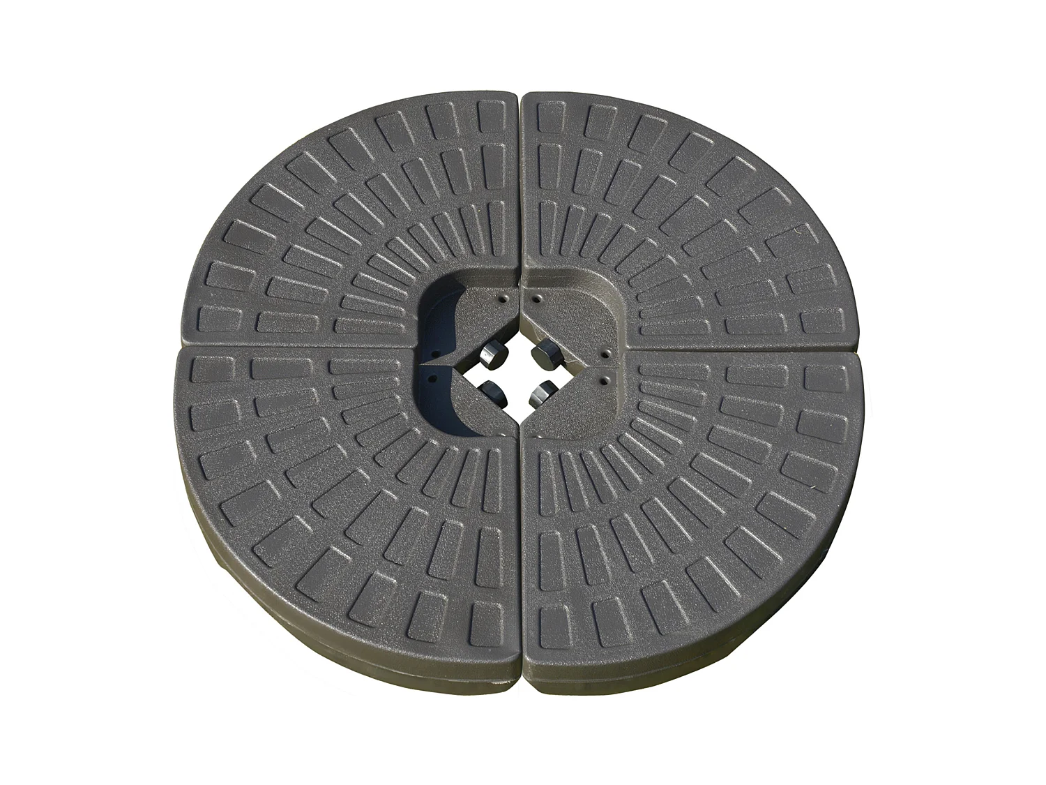 Lot de 4 poids de lestage pour parasols déportés dim. totales 100L x 100l x 10H cm HDPE café